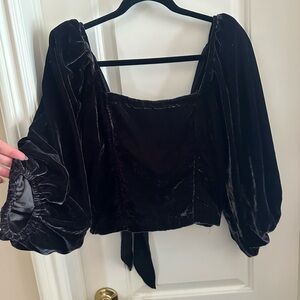 Free People Black Velvet Puff Sleeve Blouse